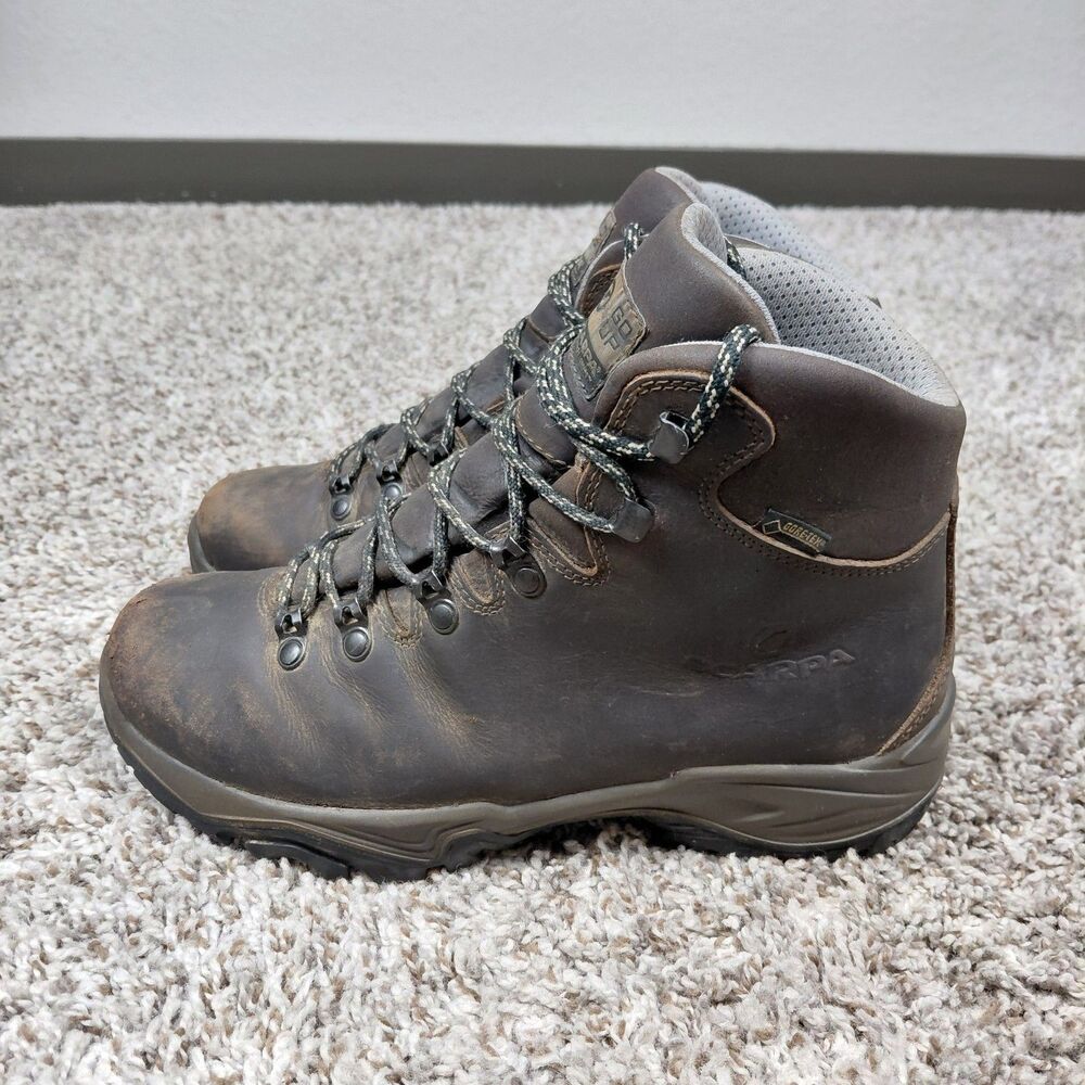 Scarpa Gore-Tex Boots Mens 7.5 Womens 8.5 Brown Leather GTX Hiking Outdoor